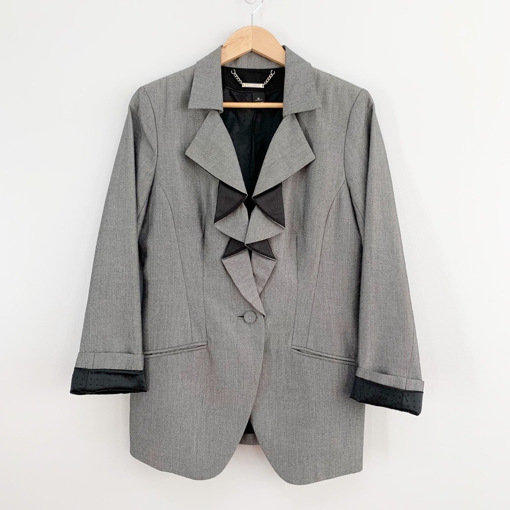 Whbm Pressed Ruffle Lapel Single Button Blazer M - image 2